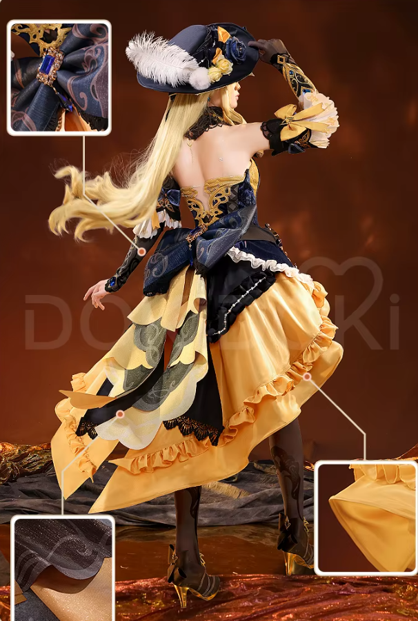 Genshin Impact SR Kalite Navia cosplay with wig, featuring detailed costume and styled pink hair, ideal for cosplay enthusiasts
