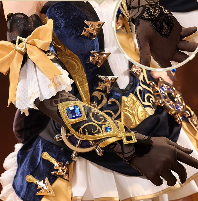 Eprolo SR Kalite Navia Genshin Impact cosplay costume with peruk, featuring detailed design and vibrant colors.