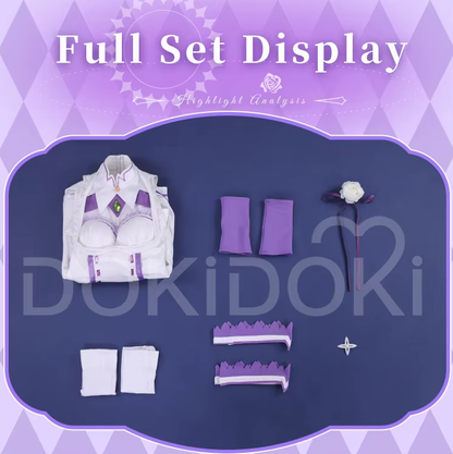 Shadora SR Kalite Emilia Re:Zero cosplay with matching Peruk, featuring detailed costume and wig on a model.