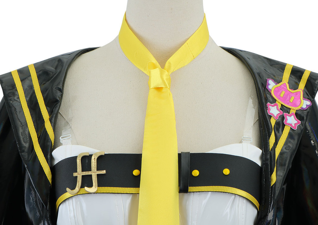 Kagamine Rin cosplay wig and costume from Muse Dash by Shadora, featuring bright blonde hair and detailed character outfit.