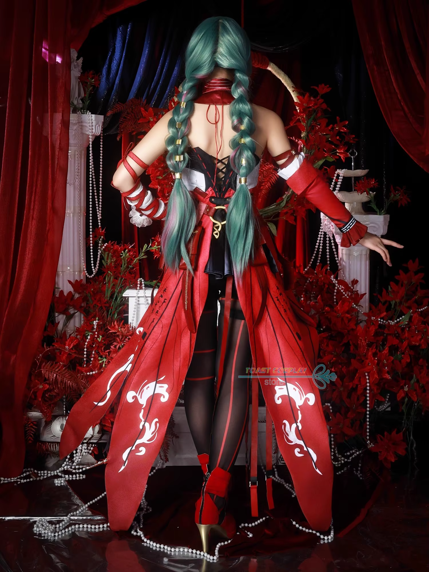 Phrolova cosplay with wig from Wuthering Waves by Shadora, featuring detailed costume and long, styled pink hair.