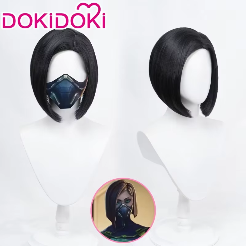 Shadora Viper Cosplay and wig from Valorant, featuring detailed costume and green hair wig on a model.