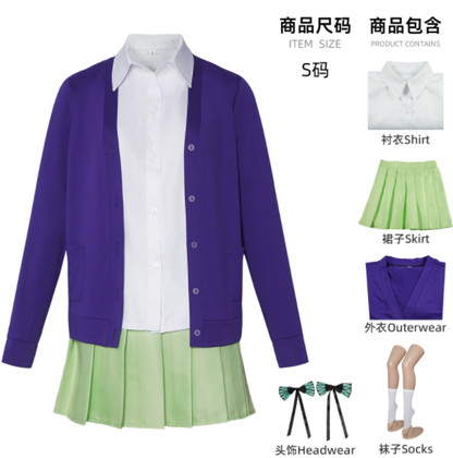 Nino Nakano cosplay costume with wig from The Quintessential Quintuplets, featuring a pink and white schoolgirl outfit and long hair wig