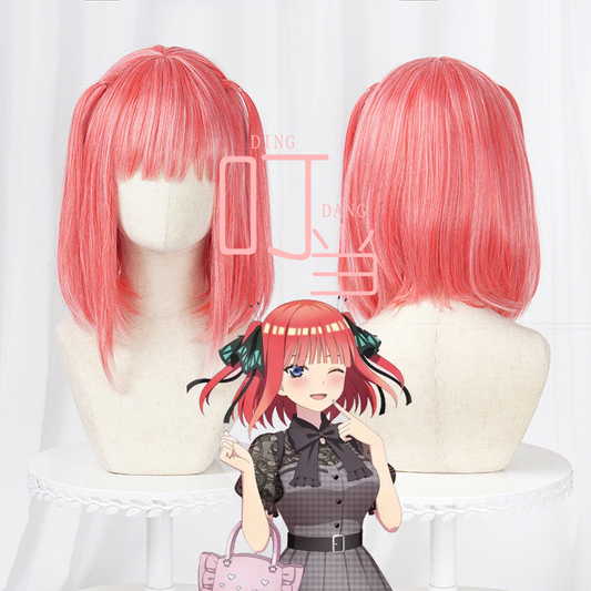 Nino Nakano cosplay costume with wig from The Quintessential Quintuplets, featuring a detailed pink and white outfit and styled hair.
