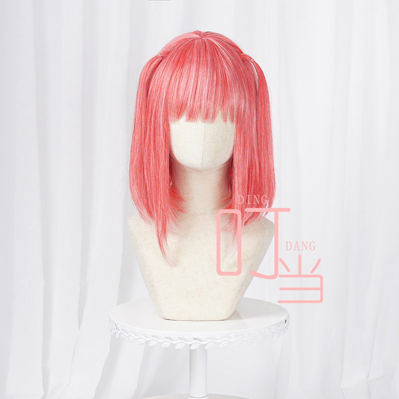 Nino Nakano cosplay with wig from The Quintessential Quintuplets, featuring her signature outfit and styled pink hair.