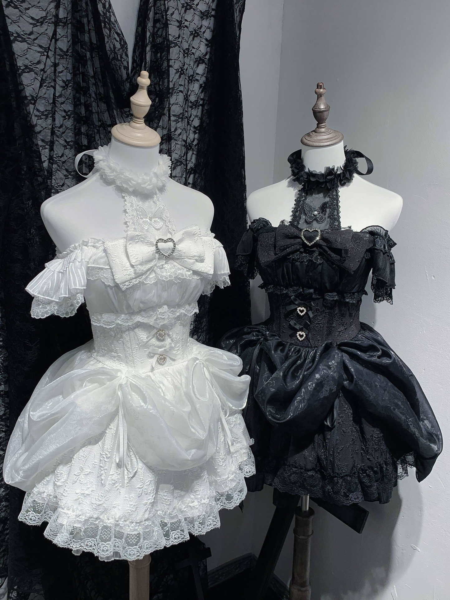 Elegant Sweet Gothic Lolita dress by eprolo featuring lace details, ruffled layers, and a fitted bodice, displayed on a mannequin.