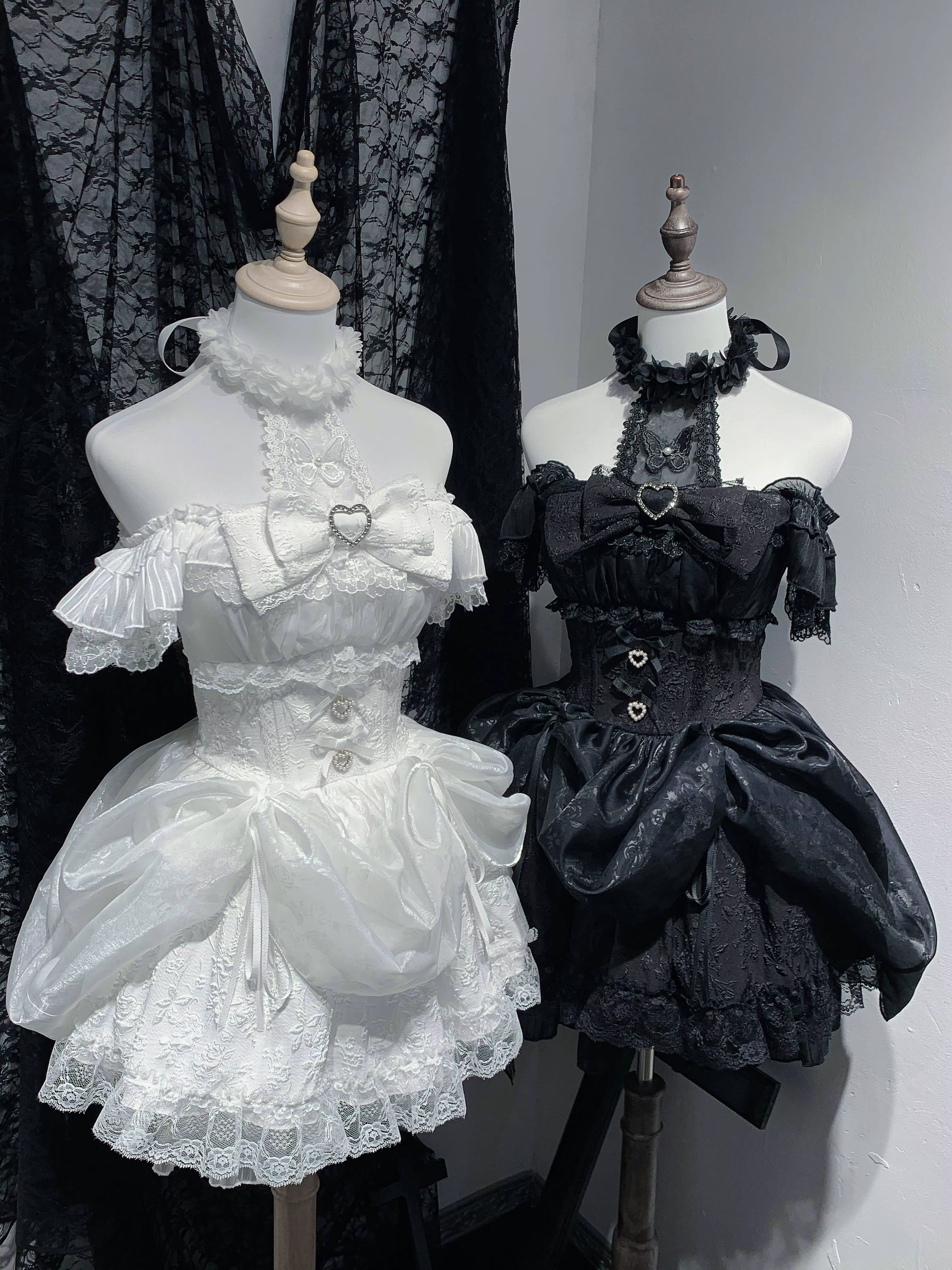 Elegant Sweet Gothic Lolita dress by eprolo featuring lace details, ruffled layers, and a fitted bodice, displayed on a mannequin.
