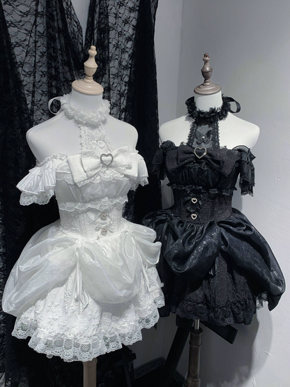 Elegant Sweet Gothic Lolita dress by eprolo featuring lace details, ruffled layers, and a fitted bodice, displayed on a mannequin.