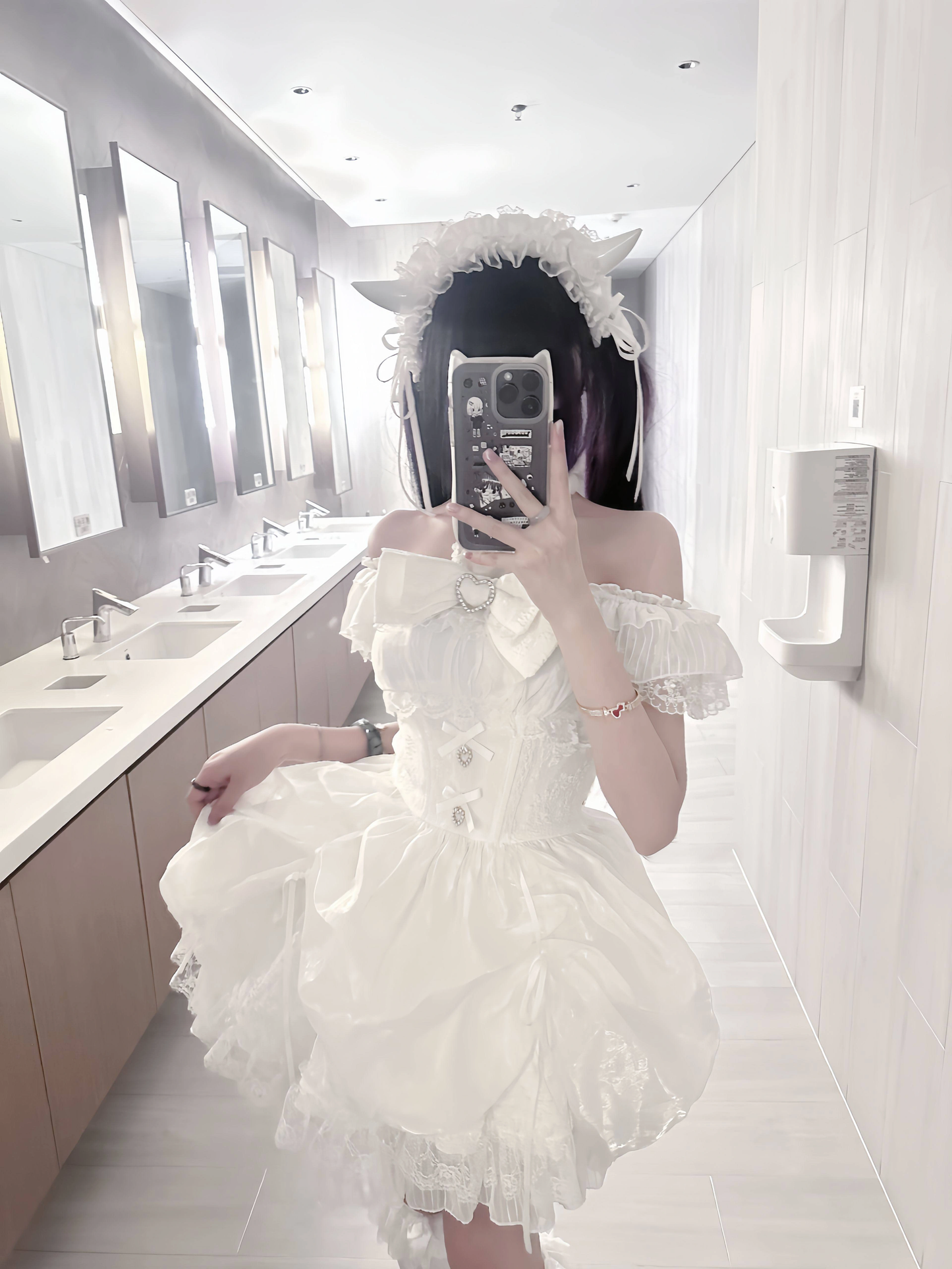 Sweet Gothic Lolita dress by eprolo featuring lace details, ruffled sleeves, and a dark elegant design on a model.