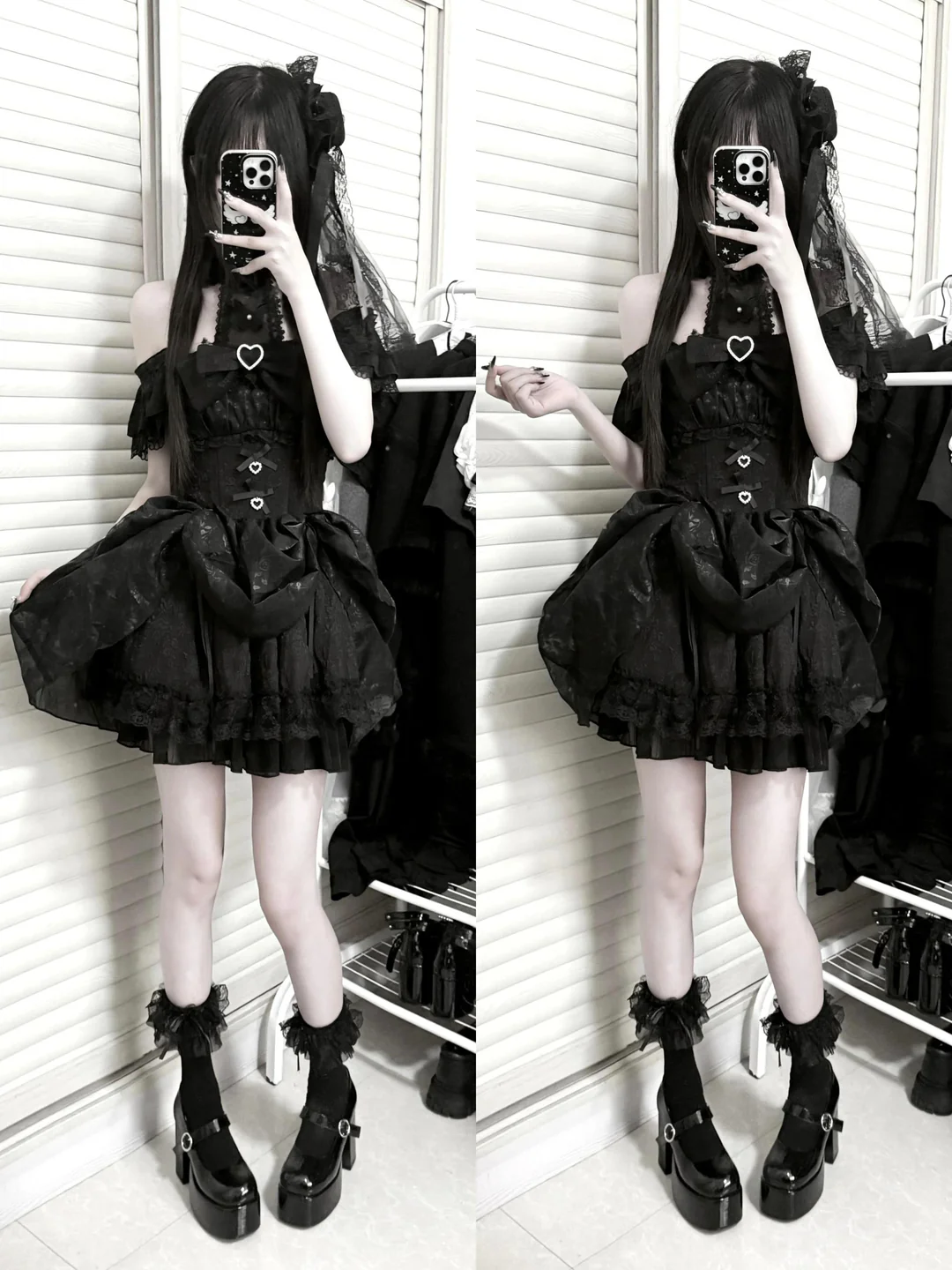 Gothic Lolita dress by eprolo with lace details, ruffled skirt, and dark elegant design, perfect for gothic fashion style.