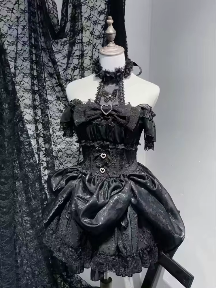 Elegant Gothic Lolita dress by eprolo featuring intricate lace and ribbon details, perfect for gothic fashion enthusiasts.