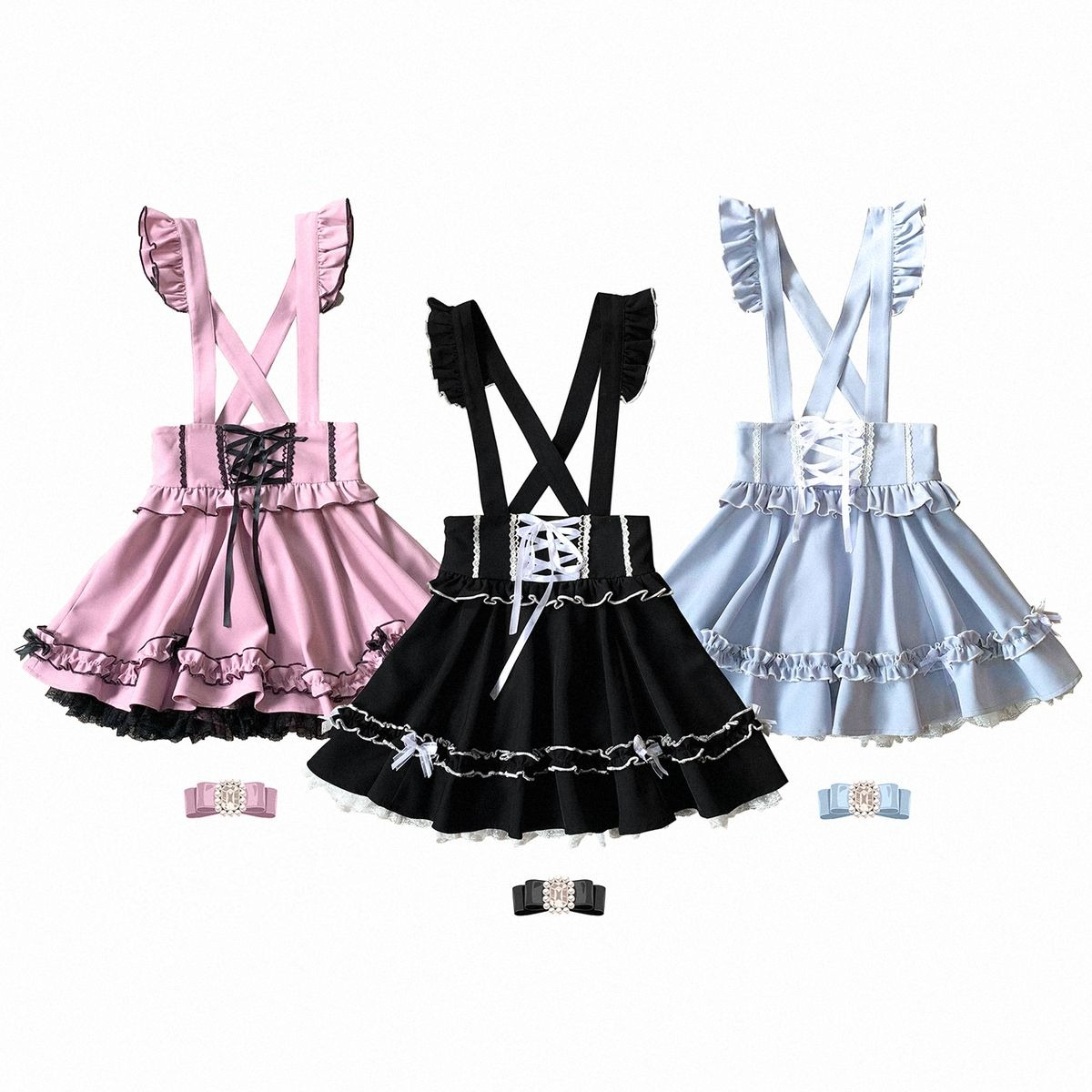Eprolo Jirai Kei Stil strapless cute skirt dress in light fabric, featuring a playful, feminine design with a fitted bodice and flared skirt.