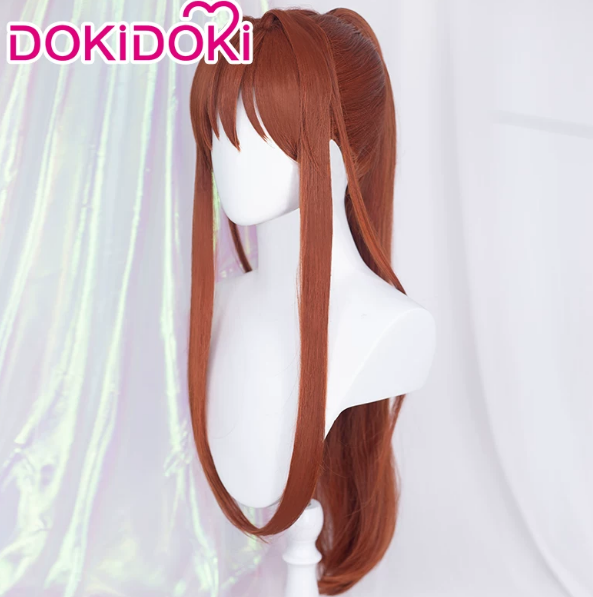 Shadora Monika wig from Doki Doki Literature Club, styled with long brown hair and side-swept bangs, on a plain background.
