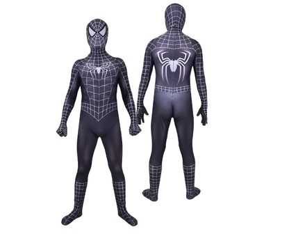 Shadora Spider Venom costume featuring black and red spider-themed outfit with mask, suitable for cosplay or Halloween.