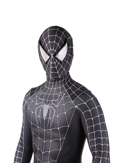 Shadora Spider Venom costume featuring a black and red spider-themed bodysuit with web details and matching mask.