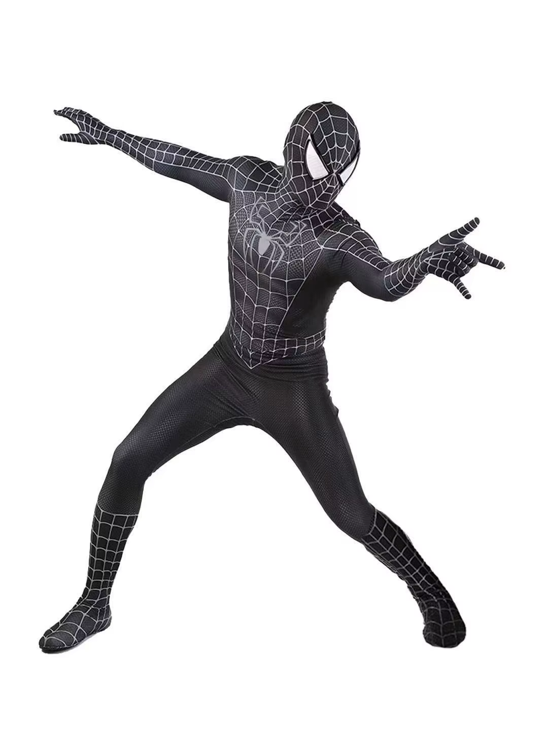 Shadora Spider Venom costume featuring a black and red spider-themed jumpsuit with mask for cosplay or Halloween dress-up.