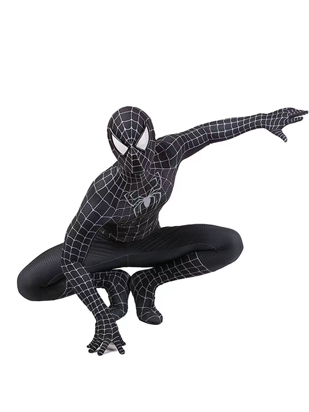 Shadora Spider Venom costume featuring a black and red spider-themed outfit with web details, suitable for Halloween or cosplay.