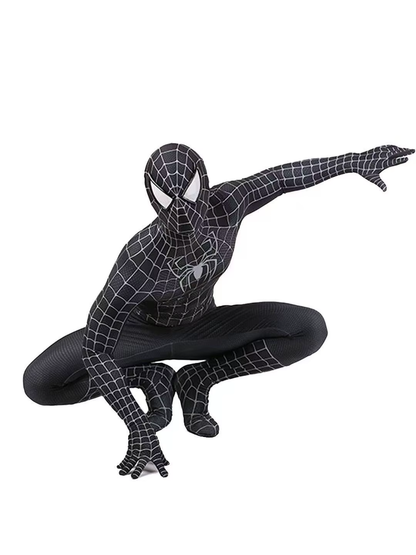 Shadora Spider Venom costume featuring a black and red spider-themed outfit with web details, suitable for Halloween or cosplay.