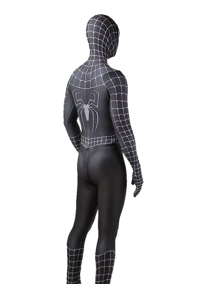 Shadora Spider Venom costume featuring a black and green spider-themed jumpsuit with web patterns and matching mask.
