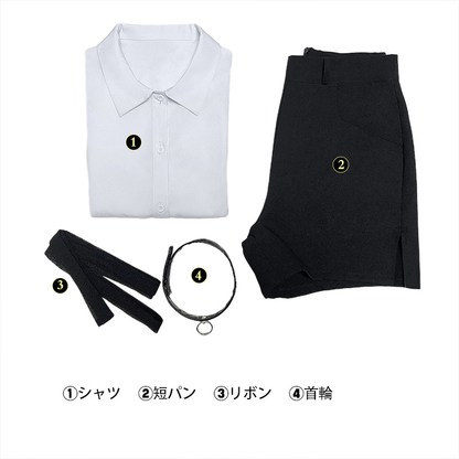 Shadora Reze cosplay costume with matching wig, featuring detailed fabric and accessories for anime character recreation.