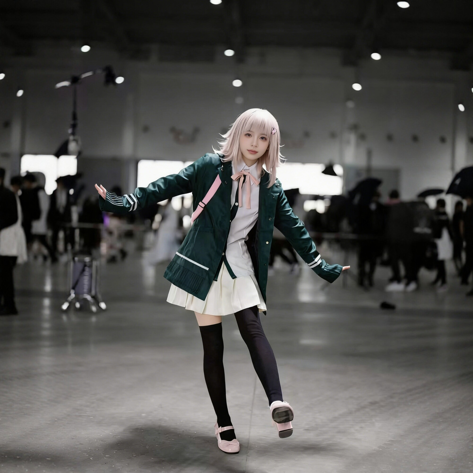 Chiaki Nanami cosplay and wig from Danganronpa featuring detailed costume and styled pink hair wig by Shadora.