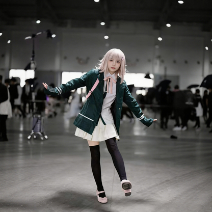 Chiaki Nanami cosplay and wig from Danganronpa featuring detailed costume and styled pink hair wig by Shadora.