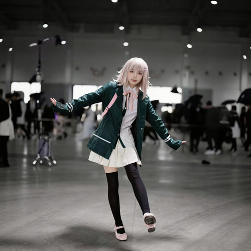Chiaki Nanami cosplay and wig from Danganronpa featuring detailed costume and styled pink hair wig by Shadora.