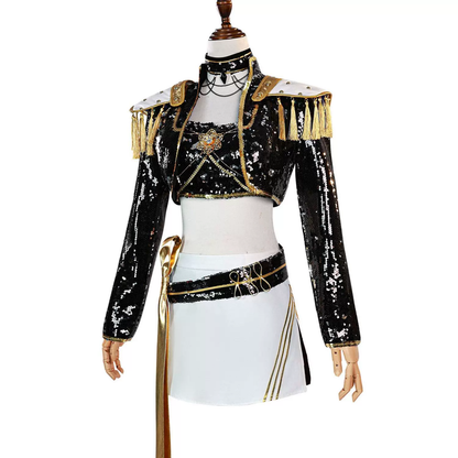 Shadora KPop Demon Hunters cosplay costumes featuring Rumi, Mira, and Zoey characters with detailed designs and vibrant colors.