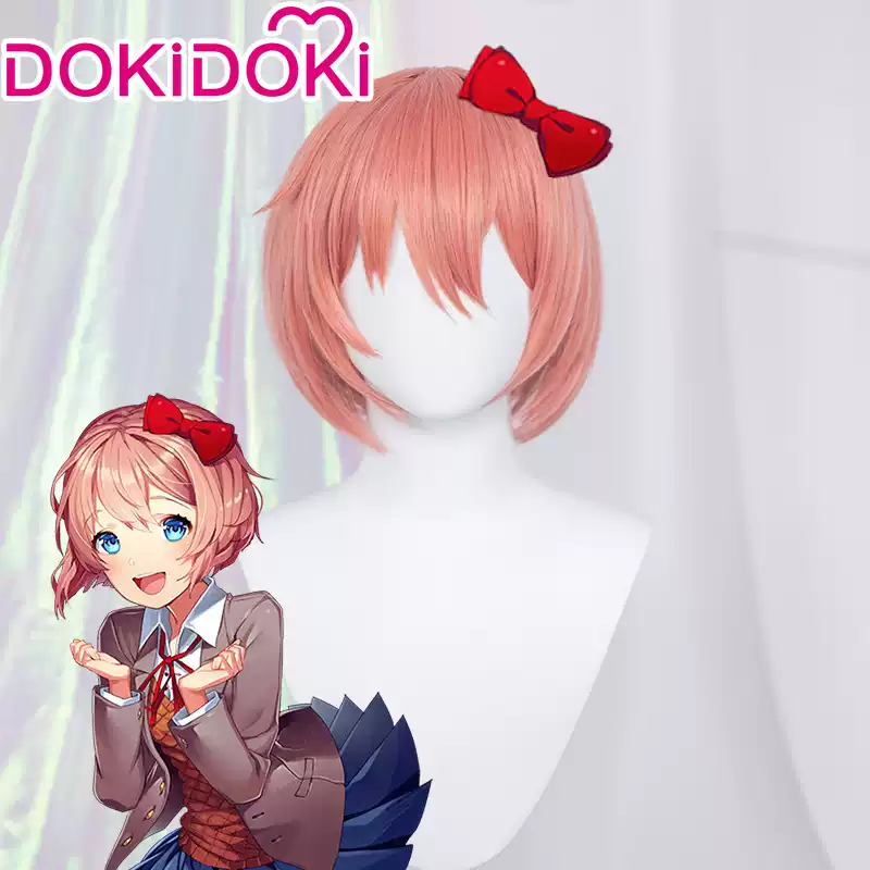 Shadora Doki Doki Literature Club cosplay featuring Natsuki, Yuri, Sayori, and Monika with matching wigs and costumes.