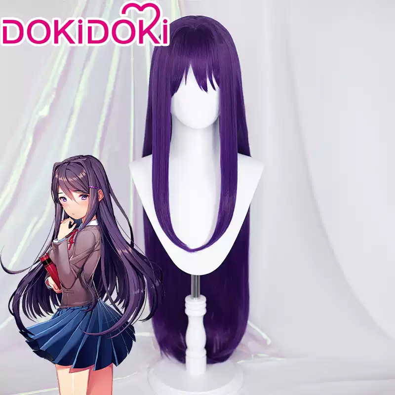 Shadora Doki Doki Literature Club cosplay featuring Natsuki, Yuri, Sayori, and Monika with matching wigs and costumes.