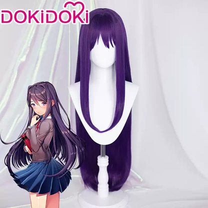 Shadora Doki Doki Literature Club cosplay featuring Natsuki, Yuri, Sayori, and Monika with matching wigs and costumes.