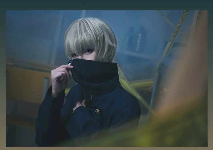 Shadora Inumaki Toge cosplay with wig from Jujutsu Kaisen, featuring character costume and styled hair on a mannequin.