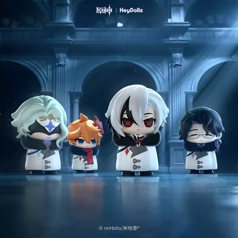 Shadora Süpriz Kutu Chibi Figür Fatui Üyeleri from Genshin Impact, featuring colorful, stylized character figures in a collectible box.