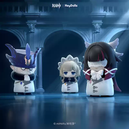 Shadora Süpriz Kutu Chibi Fatui Üyeleri figürleri from Genshin Impact, featuring colorful, stylized characters in a playful pose.