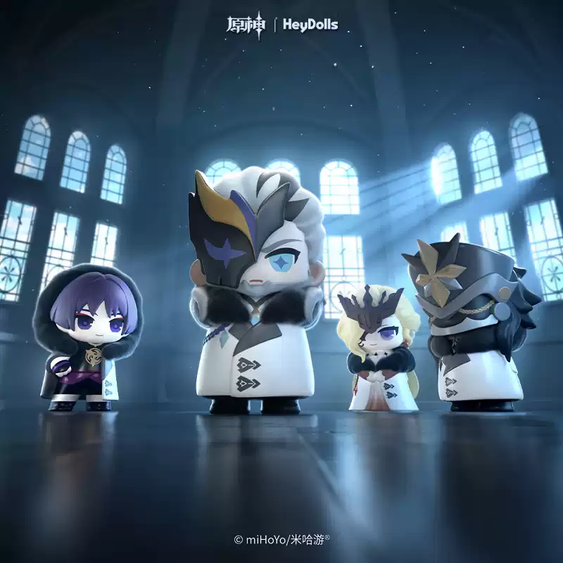 Shadora Süpriz Kutu Chibi Figür Fatui Üyeleri from Genshin Impact, featuring colorful, playful character designs.