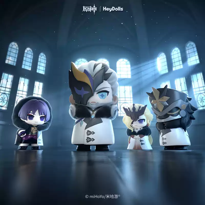 Shadora Süpriz Kutu Chibi Figür Fatui Üyeleri from Genshin Impact, featuring colorful, playful character designs.