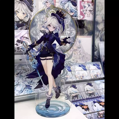 Acrylic stand featuring Furina from Genshin Impact, with detailed character design and vibrant colors, by Shadora.