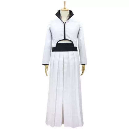 Grimmjow cosplay costume and wig from Bleach, featuring detailed blue and black outfit with spiked hair in a Shadora brand photo.