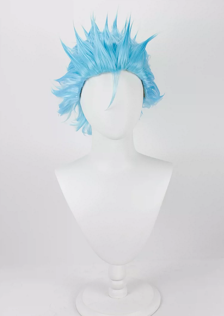 Grimmjow cosplay costume with blue wig from Bleach, featuring character costume details and accessories for accurate dress-up.