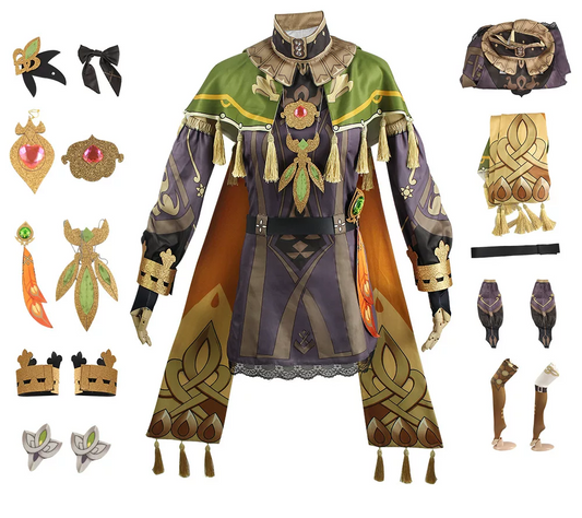Shadora Collei Genshin Impact cosplay with matching wig, featuring detailed costume and vibrant green hair for an authentic look