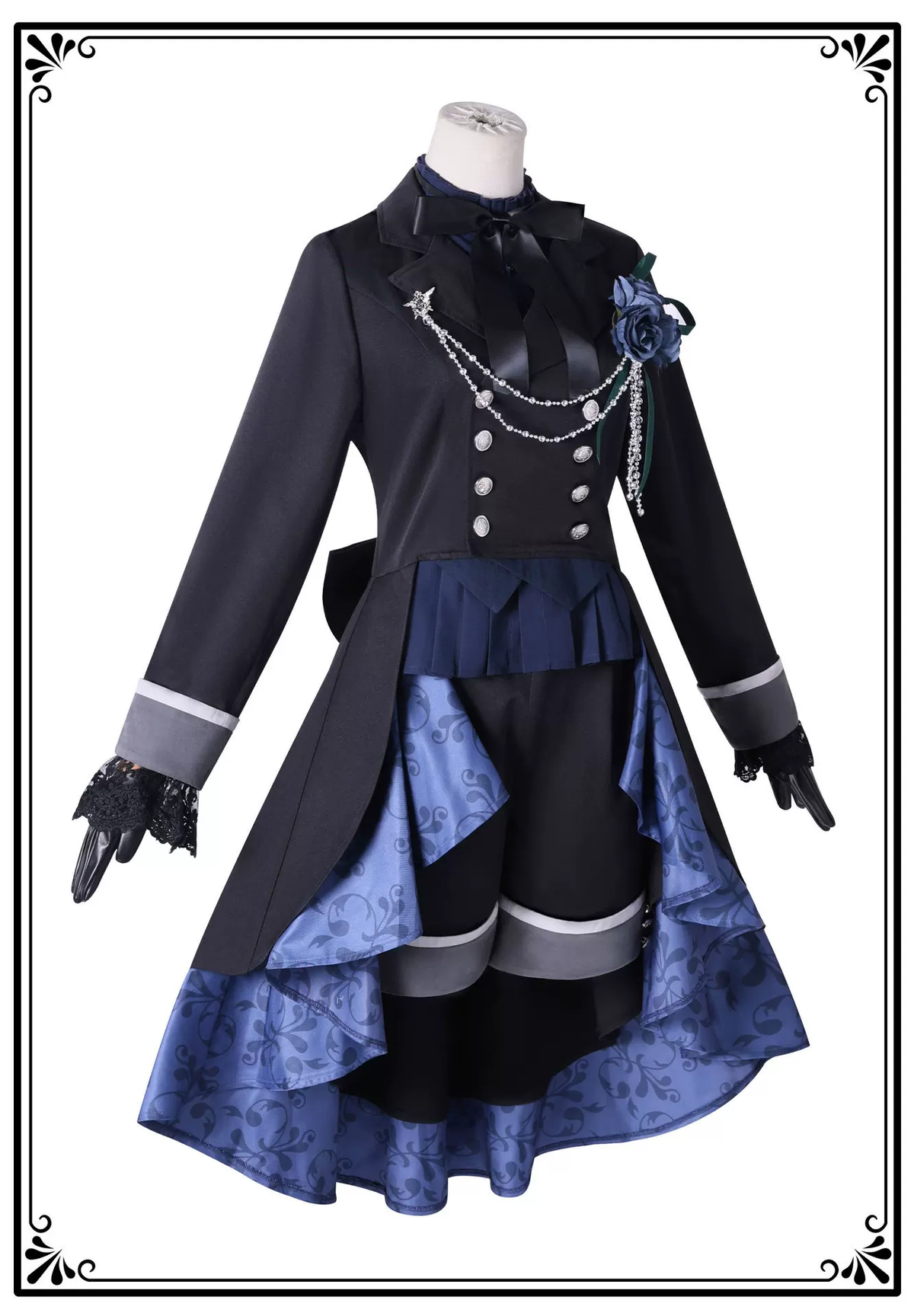 Shadora Ciel Cosplay with black wig from Black Butler, featuring detailed costume and styled black hair for cosplay or costume use.