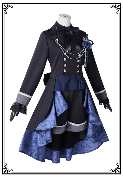 Shadora Ciel Cosplay with black wig from Black Butler, featuring detailed costume and styled black hair for cosplay or costume use.