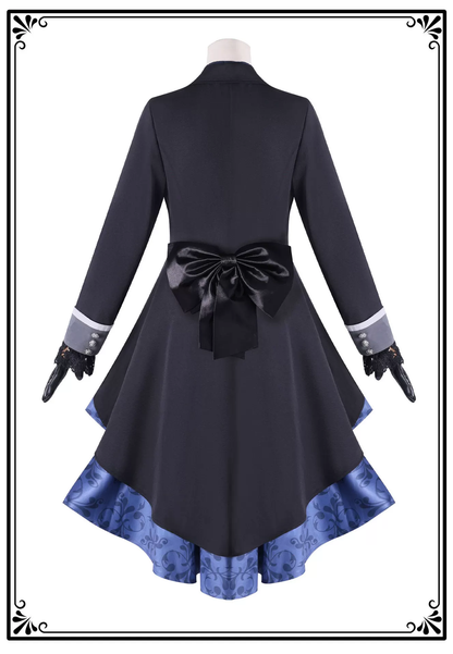 Shadora Ciel Cosplay with black wig from Black Butler featuring a formal black suit and elegant accessories.
