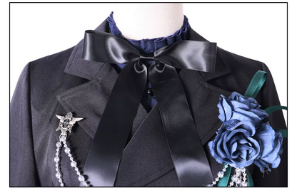 Shadora Ciel Cosplay wig in black, styled for Black Butler costume, featuring sleek black hair with side parting and neat finish.