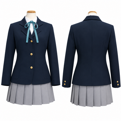 Yui Hirasawa cosplay costume with wig from K-On! by Shadora, featuring character’s signature brown hair and school uniform details.
