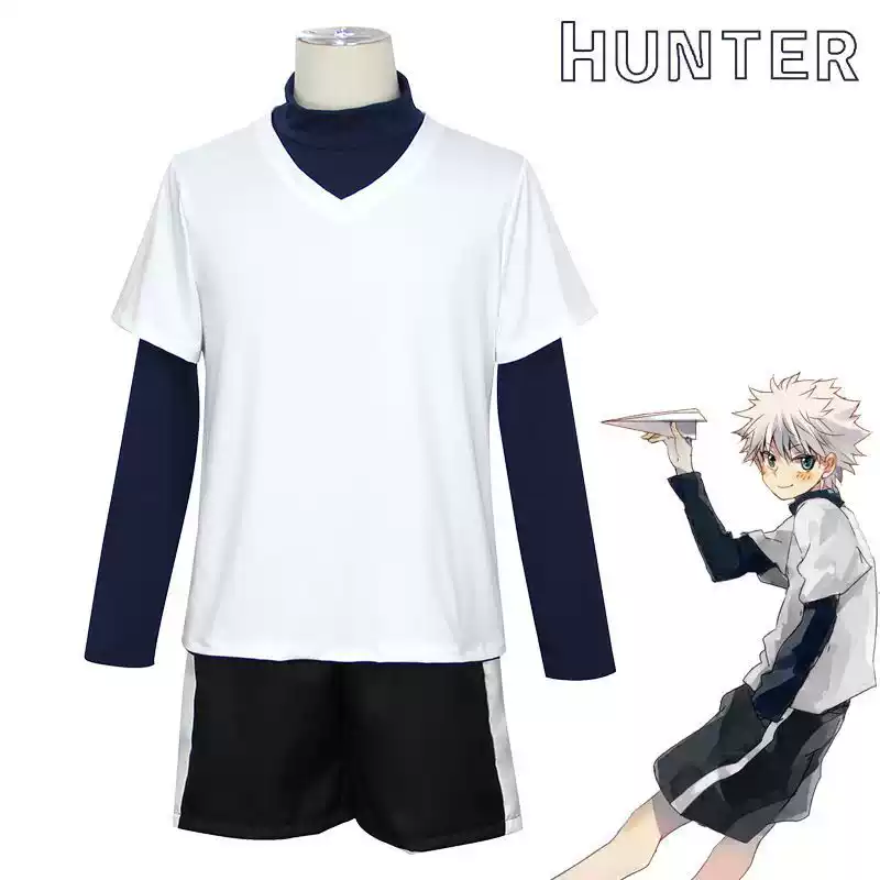 Killua Zoldyck cosplay with blonde wig from Hunter X Hunter by Shadora, featuring detailed costume and accessories.