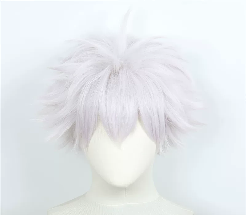 Killua Zoldyck cosplay costume with blue wig from Hunter X Hunter by Shadora, featuring character's signature outfit and hairstyle.