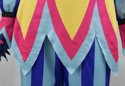 Shadora Fizzarolli Hazbin Hotel cosplay costume featuring colorful fabric, character details, and accessories on a flat display.