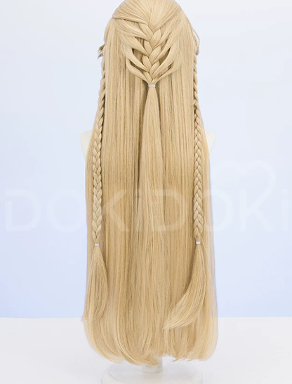 Cartethyia Cosplay with Wuthering Waves wig by Shadora, featuring detailed costume and vibrant, styled hair for cosplay events.