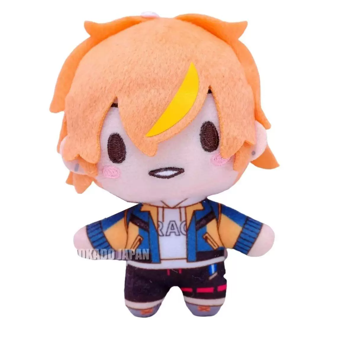 Shinonome Akito plush toy from Project SEKAI by Shadora, soft fabric with detailed character features and colorful costume.